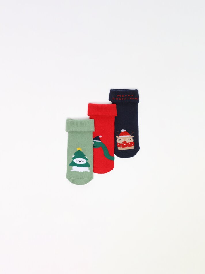 Набор носочков для ребенка c новогодним принтом (3 пары)
