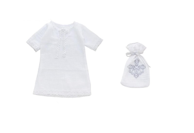 Набор для Крещения ребенка (рубашка и мешочек, белый), 175614/201171456