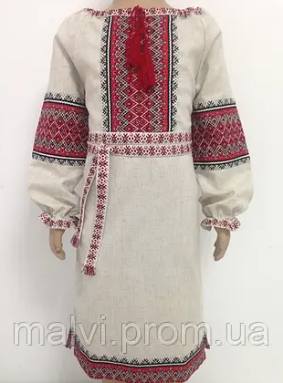 Вишита сукня з льону для дівчинки, Мальви ПДЛ-0701