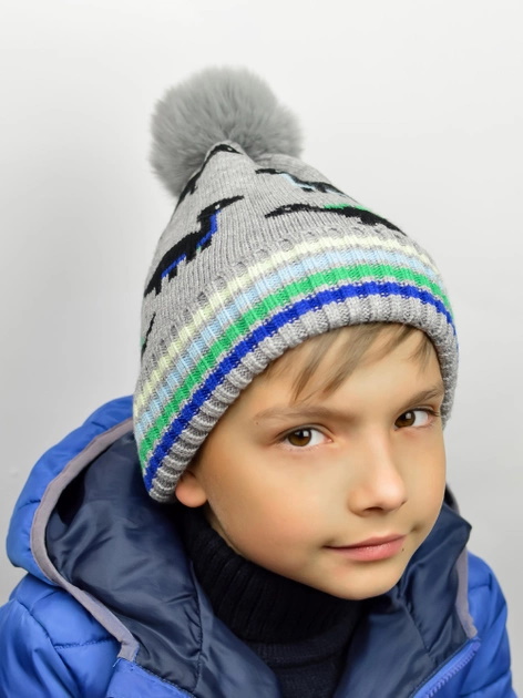 Теплая двойная шапка для мальчика (серый меланж) CZ022-B-01