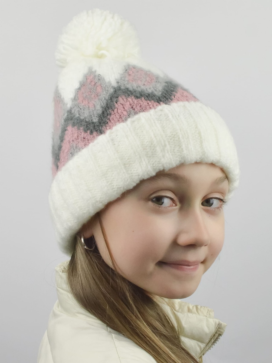 Вязаная шапка с флисовой подкладкой для девочки, Noviti  CZ020-G-01