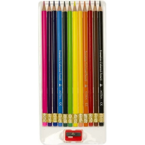 Олівці кольорові з точилкою та гумкою, 12 кольорів, Школярик 312119001-UA