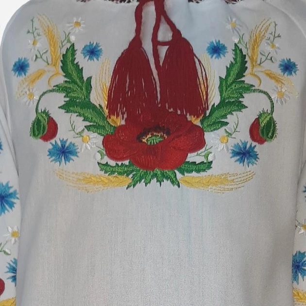 Вишита сукня з льону для дівчинки, Мальви ПДЛ-0713