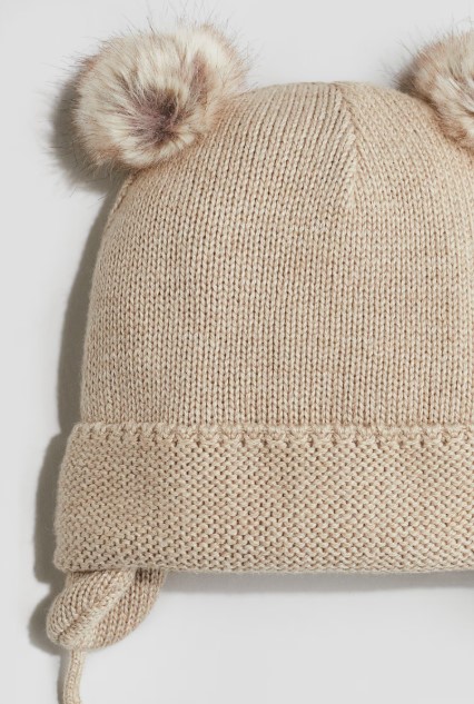 Бежева шапка з зав'язками на флісі всередині, 1164267001