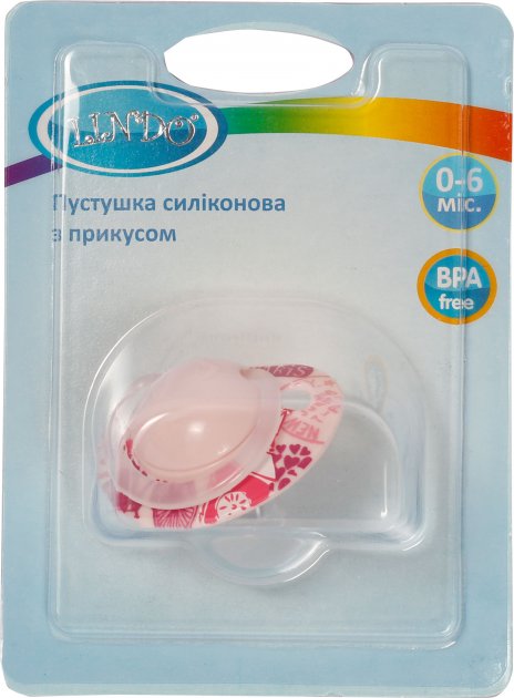 Пустышка силиконовая ортодонтическая 0-6 мес., Lindo LI 407 (розовая)