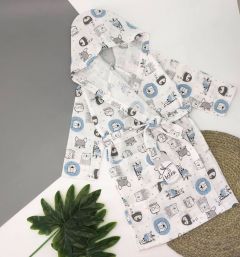 Муслиновый халат с капюшоном для ребенка (белый с голубым), Lotex 286-11