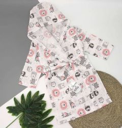 Муслиновый халат с капюшоном для ребенка (белый с розовым), Lotex 286-11