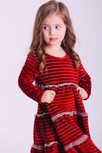Велюровое платье с рюшами для девочки, 11681-1