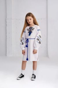 Вышитое платье "Судьба" для девочки (белое), Merezhka ksd629