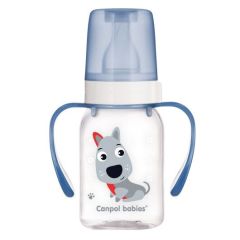 Пляшка з малюнком  і ручкою(BPA FREE), "Веселі звірята" 120 мл, Canpol babies 11/823 (синя)