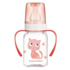 Бутылка с рисунком и  ручкой (BPA FREE), "Веселые зверьки" 120 мл, Canpol babies 11/823 (розовая)