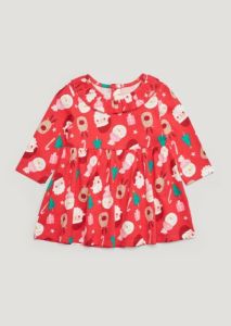 Трикотажне плаття з новорічним принтом для дівчинки
