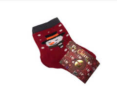 Трикотажні шкарпетки з махровою ниткою всередині (червоні з сніговиком), 1431