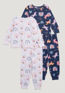 Трикотажная пижама для девочки 1шт. (темно-синяя с принтом)