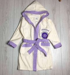 Махровий халат для дитини (бежевий з фіолетовим), 355 Vevien