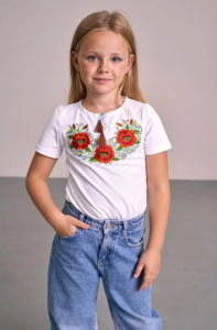Вишита футболка для дівчинки "Маки-волошки", Merezhka df271