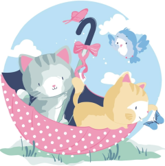 Набор для росписи картина по номерам "Котята под зонтиком" с лаком 30*30см, ES052 STRATEG