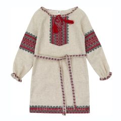 Вишита сукня з льону для дівчинки, Мальви ПДЛ-0701