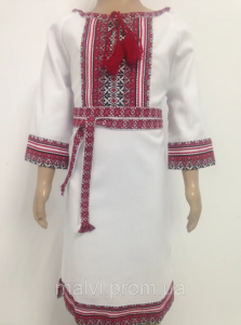 Вишита сукня з льону для дівчинки, Мальви ПДЛ-0703/0742