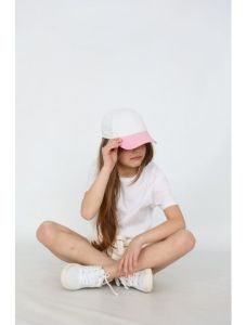 Стильная кепка "Аврил" для девочки (бело-розовая), 23-03-015