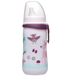 Пляшка-поїлка з м'яким носиком "First cup" 330 мл. (фіолетова з бірюзовим), Nip 35050