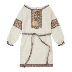 Вишита сукня з льону для дівчинки, Мальви ПДЛ-0755 сірий льон