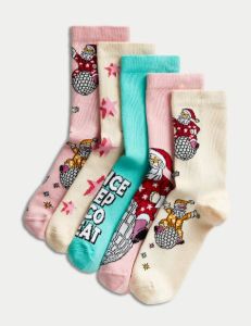Набір трикотажних шкарпеток з новорічним принтом (5 пар)