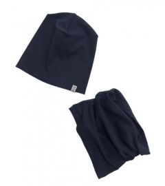 Трикотажный набор для ребенка (двойная шапочка и хомут), темно-синий меланж, 13230-1