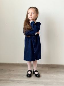 Вельветовое платье для девочки (темно-синяя)
