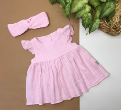 Муслиновое платье с повязкой для девочки (розовое) Lotex 3381-11
