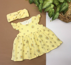 Муслиновое платье с повязкой для девочки (желтое с цветами) Lotex 3381-11