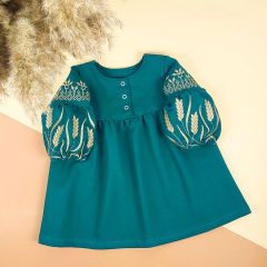 Трикотажна сукня з вишивкою "Колоски" (смарагдова), Ліо 3074-26