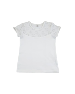 Трикотажная футболка с кружевом для ребенка, Фн-2, Mokkibym