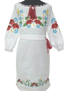 Вишита сукня з льону для дівчинки, Мальви ПДЛ-0710