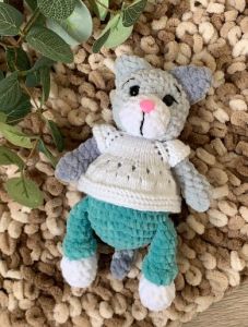 Вязаная игрушка ручной работы "Котик", Кольорові петельки