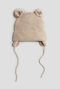 Бежева шапка з зав'язками на флісі всередині, 1164267001