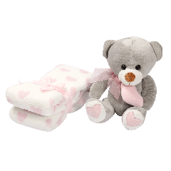 Подарунковий набір: плед (80х90 см) та іграшка, Lindo MT004 (рожевий)