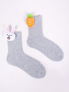 Шкарпетки з 3D нашивкою "Зайка і морква" (сірі), YOclub SK-87/3D/С1/G