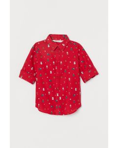 Бавовняна сорочка з новорічним принтом для хлопчика