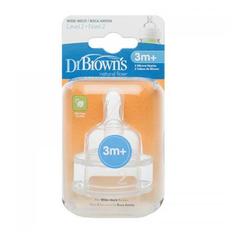 Набор сосок 2-го уровня для бутылочки с широким горлышком 2шт. (3 мес.+), Dr. Brown's 372-INTL