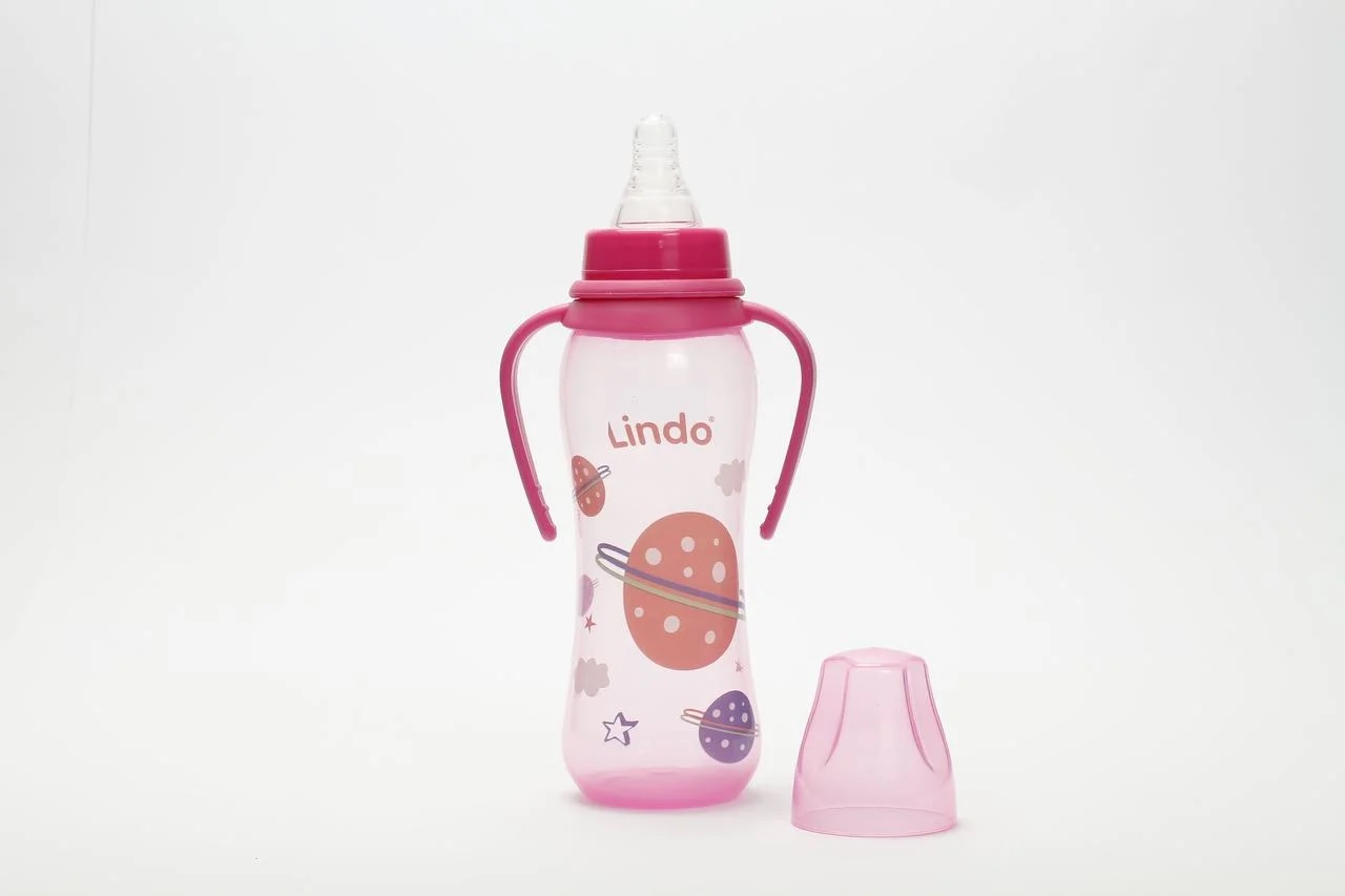 Пляшечка з силіконовою соскою, 250 мл, рожева Lindo LI 135