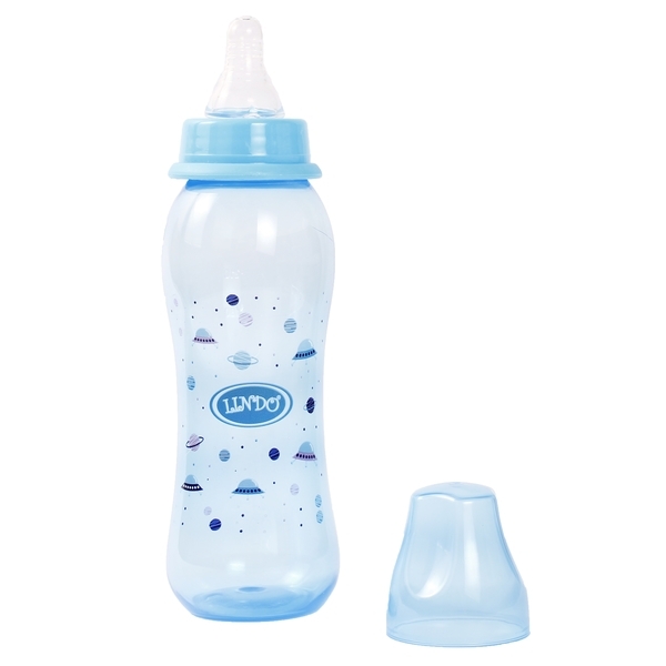 Бутылочка с силиконовой соской 250 мл, голубая Lindo LI 134